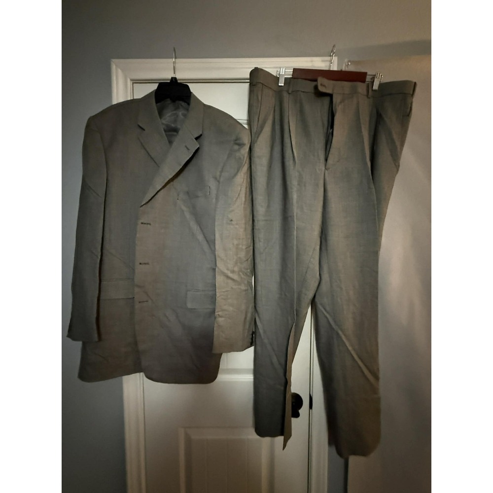 Bachrach Suit Mens 48XL X 41W Gray Wool Cashmere 2 Piece Jacket Pants Big Tall‎